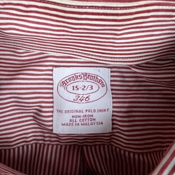 Brooks Brothers 346 Men's 15 - 2/3  Button Up Long Sleeve Red White Stripe Shirt - Picture 2 of 8